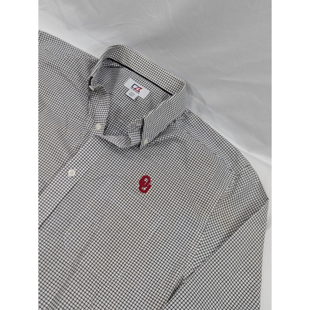 New No Tags Cutter Buck Long Sleeve Oklahoma Sooners White Black Graph Check Med
